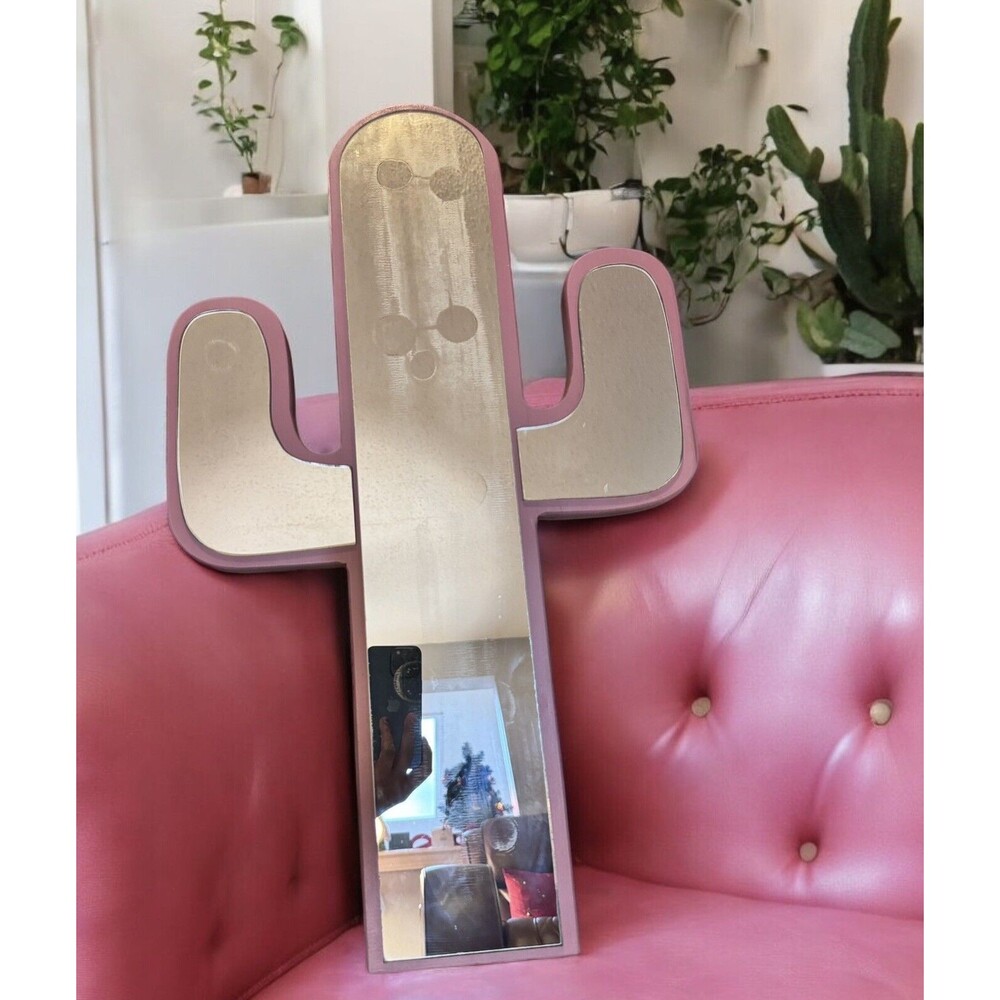 Vintage 90s Cactus Shaped 24.5” T Mirror wooden pink Read by Jaime Rice